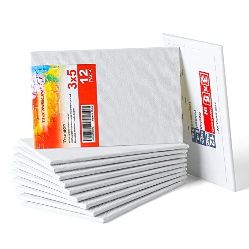 Transon 12 Pack 3x5 Inch Acrylic Painting Canvas, with Heavy Duty MDF Backing Boards, 100% Cotton Acid-Free Primed Canvas Panels for Beginners Art Crafts - size: 3*5" 12-PACK
