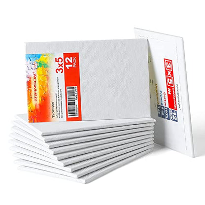 Transon 12 Pack 3x5 Inch Acrylic Painting Canvas, with Heavy Duty MDF Backing Boards, 100% Cotton Acid-Free Primed Canvas Panels for Beginners Art Crafts - size: 3*5" 12-PACK