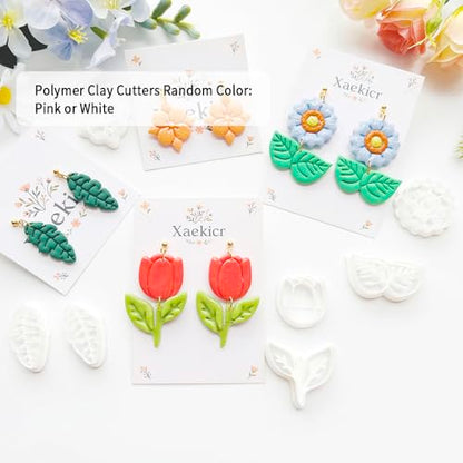 Flower & Leaf Polymer Clay Cutters Set - Daisy, Tulip, Cherry Blossom, Sunflower & Leaf Shapes for DIY Earring Jewelry Making, Soft Clay Crafts, Scrapbooking & Gift Toppers - color: C color