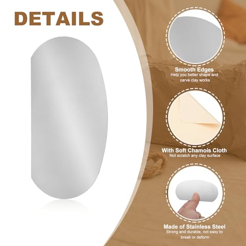 YOKIVE 6Pcs Steel Pottery Tools, Serrated Scraper Clay Ribs 3.94" x 1.97" Stainless Steel Sculpture Modeling Cutter Ceramic Tools with 2 Beige Chamois Cloth - color: Beige Chamois Cloth, size: 3.94" x 1.97"