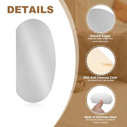 YOKIVE 6Pcs Steel Pottery Tools, Serrated Scraper Clay Ribs 3.94" x 1.97" Stainless Steel Sculpture Modeling Cutter Ceramic Tools with 2 Beige Chamois Cloth - color: Beige Chamois Cloth, size: 3.94" x 1.97"