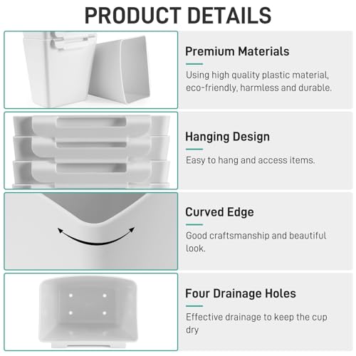 5 Pack Hanging Cup Holders, Multipurpose Rolling Cart Accessories Utility Cart Accessories For Art Craft Supplies, Space Saving Hanging Storage Basket Pencil Holder Makeup Organizers (White) - color: White