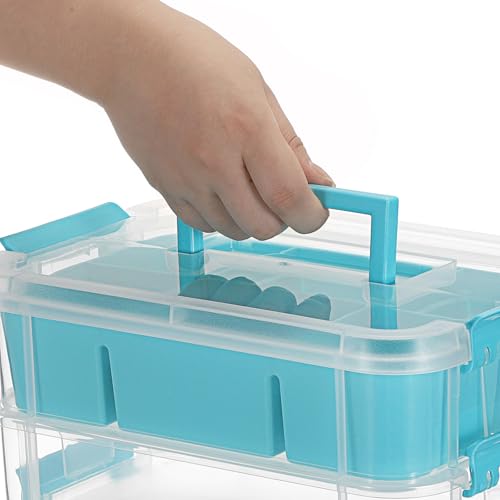 JUXYES 4-Tiers Plastic Stack Carry Storage Containers Box wih Handle Lids - color: Blue