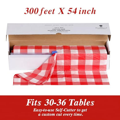 Goodluck 54 Inch X 300 Feet Plastic Table Cloths with Cutter Box, Red Checkered Disposable Table Cover Roll, Plastic Tablecloth for Party, Wedding, Birthday, Anniversary, Thanksgiving, Christmas - color: Red Checkered, size: 15.4" x 5.5" (Rectangular)