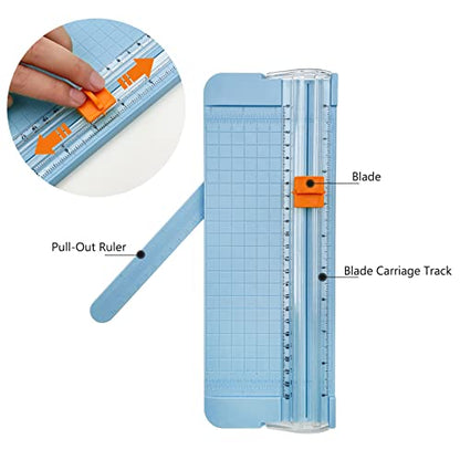 Paper Cutter, A4 Paper Trimmer with Security Safeguard & Side Ruler Portable Straight Edge Cutter for Scrapbooking Craft Paper, Photos, Label, Cardstock (Blue) - color: Blue