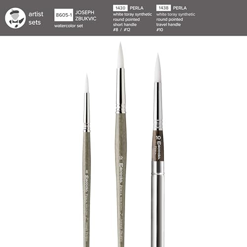 Escoda | Watercolour | Artist Set Joseph Zbukvic 1 | Size 8,10,12 | 3 Brushes | Synthetic White Toray | Round Pointed - color: Joseph Zbukvic 1, size: Artist Set
