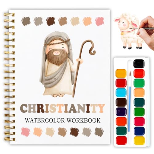 Christianity Watercolor Workbook, 12 Christian Faith-Themed Patterns for Beginners, Relaxing Bible Art Painting Workbook for Teenagers and Adults, Religious DIY Gift for Her (Jesus) - color: White-Christianity