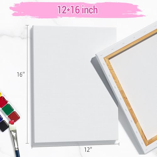 Stretched Canvases for Painting, 12x16 Inch Painting Supplies for Artists, Blank Canvas Pack, 4-Pack for Acrylic, Oil and Gouache Paints - size: White-12×16