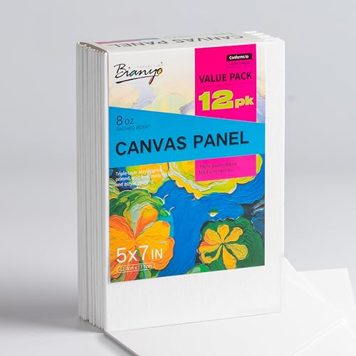 Bianyo 5x7 Inch Canvas Panels for Painting – 12 Pack, 100% Cotton, Triple Primed & Acid-Free, Art Boards for Acrylic & Oil Paints, Perfect for Artists, Kids & Beginners