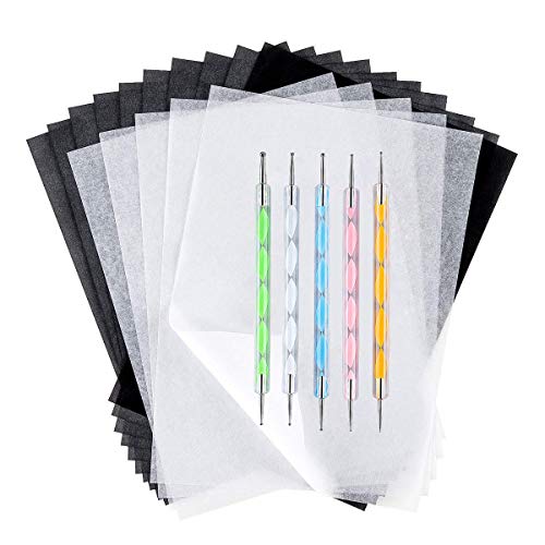 100 Sheets White Tracing Paper 100 Sheets Carbon Transfer Paper and 5 Pieces Ball Embossing Styluses for Wood Burning Craft, Paper, Canvas and Other Art Craft Surfaces - color: Black, White