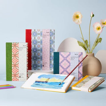 Arrtx Square Watercolor Sketchbook, 5.47" Cold Press | 140LB/300GSM, 100% Cotton, Hardcover, 24 Sheets. Ideal Travel Notebook for Artists, Adults, and Students - size: 5.47x5.47''
