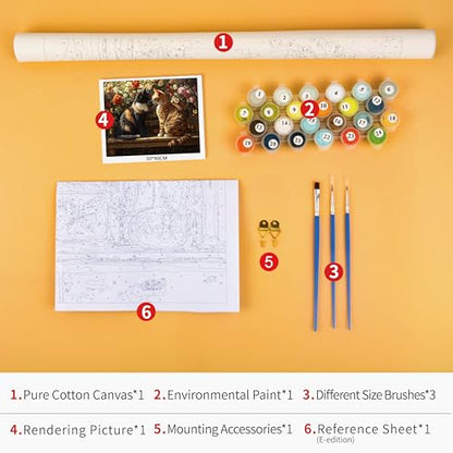 TUMOVO Cats DIY Paint by Numbers Kit for Adults | cute kitten 16x20 inch unframed canvas kit with paints and brushes, mindful art activity for a weekend creative project - color: Cats