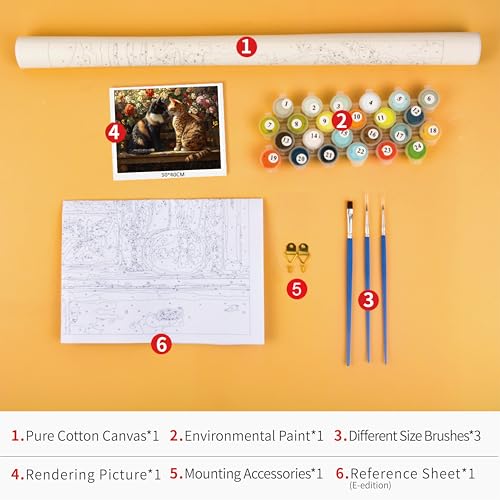 TUMOVO Cats DIY Paint by Numbers Kit for Adults | cute kitten 16x20 inch unframed canvas kit with paints and brushes, mindful art activity for a weekend creative project - color: Cats