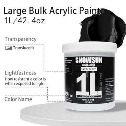 SNOWSUN Heavy Body Acrylic Paint, 1L (40oz) Bulk Carbon Black - Non Toxic Artist Grade Thick Paint for Canvas, Wood, Ceramic & Crafts - color: carbon black