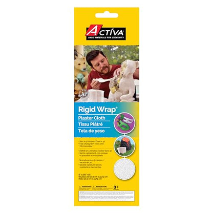Activa Rigid Wrap Plaster of Paris Cloth, 6-in x 15-ft | Ideal Sculpting Medium for Arts & Crafts | Easy to use just dip in water, extra creamy for a smooth finish, cuts with scissors, dries hard in 5 minutes, paintable - size: 8" X 15'