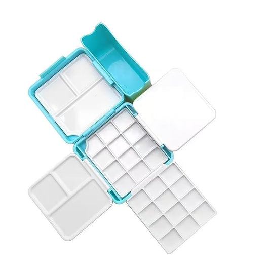 Travel Portable Watercolor Paint Set，24-Well Empty Watercolor Palette Paint Mixing Tray Blue - color: Blue