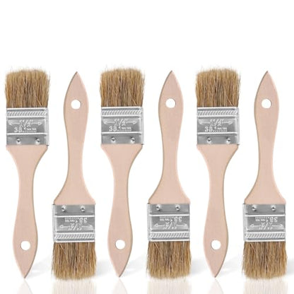 ETERNA 6Pack Household Chip Paint Brush 1.5inch Natural Bristles Wooden Handle Flat Brushes Set for Painting, Glue, Oil, Acrylic, Stain - color: 6 Pack- 1.5"