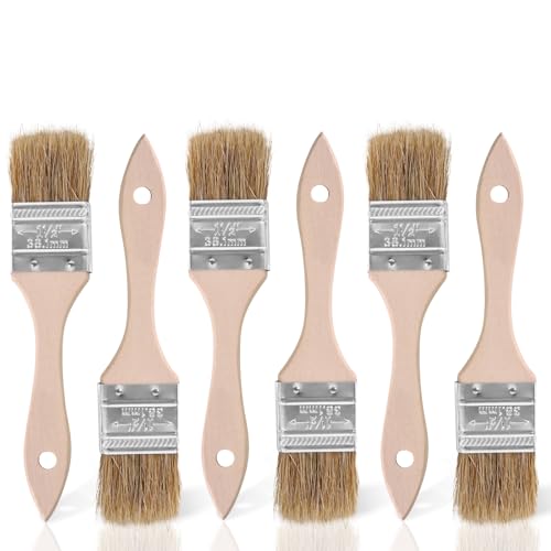 ETERNA 6Pack Household Chip Paint Brush 1.5inch Natural Bristles Wooden Handle Flat Brushes Set for Painting, Glue, Oil, Acrylic, Stain - color: 6 Pack- 1.5"