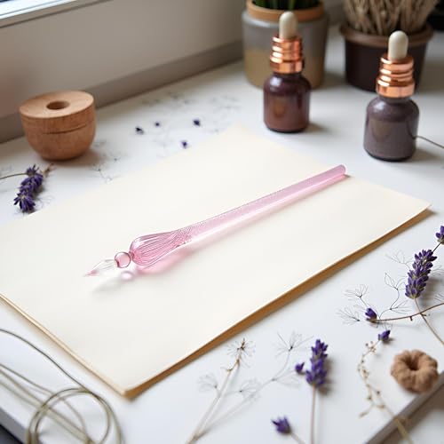Handmade Glass Dip Pen,Glass Signature Pen,Crystal Vintage Dip Pen,for Writing, Drawing, Signatures, Calligraphy Pens Drawing Media,Painting, and Art Supplies (Pink)