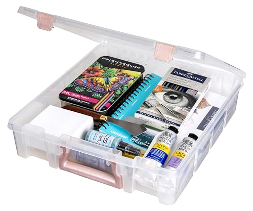 ArtBin Essentials 12 x 12 One-Compartment Craft Box, Clear | One Open Compartment, 15.25 x 14 x 3.5 Inches, Secure Latches, Stackable, Durable Polypropylene - color: Rose Gold