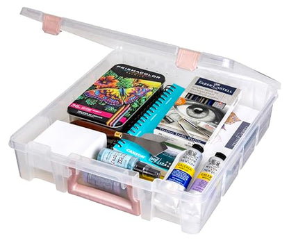 ArtBin Essentials 12 x 12 One-Compartment Craft Box, Clear | One Open Compartment, 15.25 x 14 x 3.5 Inches, Secure Latches, Stackable, Durable Polypropylene - color: Rose Gold