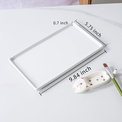 Ceramic Rectangle Paint Mixing Tray,Butcher Tray,Artist Porcelain Paint Palette for Watercolor Gouache Painting,Cleans-up Easily
