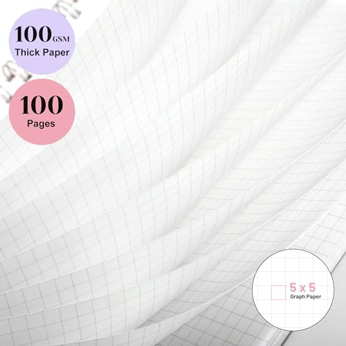 Yoment Graph Paper Notebook Spiral Notebook 8.5 x 11 Large Grid Notebooks | 100 GSM Thick Graph Paper, A4 Plastic Cover Graphing Notebook for Work School Engineering, A4 Pink - color: Pink, style: E - Graph - A4