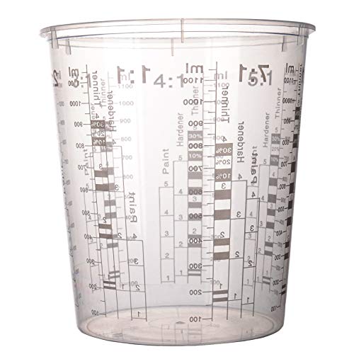 48 Pack 45 OZ Graduated Plastic Mixing Cups, Clear Paint Mixing Cups with Multiple Mixing Ratios for Paint, Epoxy, Resin, Art, Kitchen, Activators, Thinner