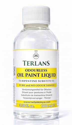 TERLANS Professional Odorless Oil Paint Thinner 100 ml (3.38 Fl.Oz.) – Controlled and Smooth Dilution, Completely Odorless Turpentine Substitute for Painting