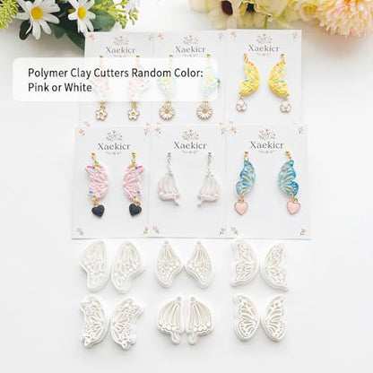 12 Pairs Butterfly Wing Polymer Clay Cutters - Detailed Texture Jewelry Making Tools for Earrings & DIY Crafts, Soft Clay Shaping Molds - color: 2E color