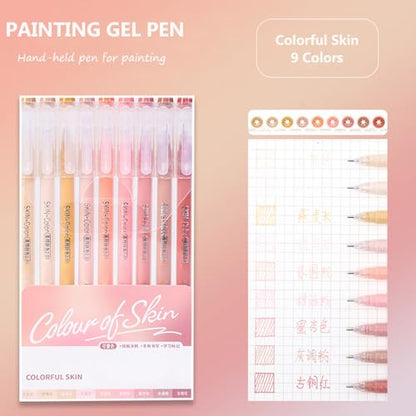 Gel Pens with 0.6mm Fine Point, 9 Colors Acrylic Drawing Gel Pen - color: Colorful Skin