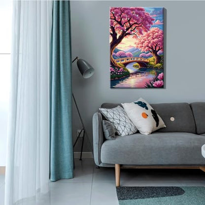 JOOZ 5D Landscape Paint by Numbers Kit for Adults with Frame, 8x12 Inch - color: Cherry Blossom 065