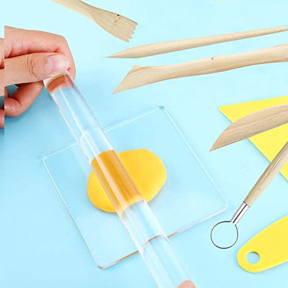 Allazone 31 PCS Acrylic Clay Roller with Acrylic Sheet, Acrylic Sheet Backing Board, Plastic Scraper, Sculpting Tools, Dabbing Tool, Dot Painting Tool for Shaping and Sculpting - color: 31 PCS