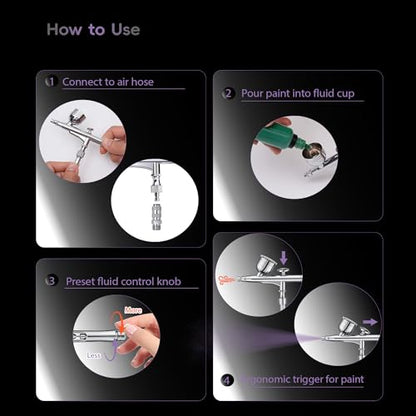 RDSWA Airbrush Kit, Dual-Action Spray Gun with 0.3mm Needle Sets and Gravity Feed 7cc Fluid Cup, Air Brush Gun Ideal for Nail Paint, Makeup, Barber, Cake Decorating, Model,Tattoo Silver