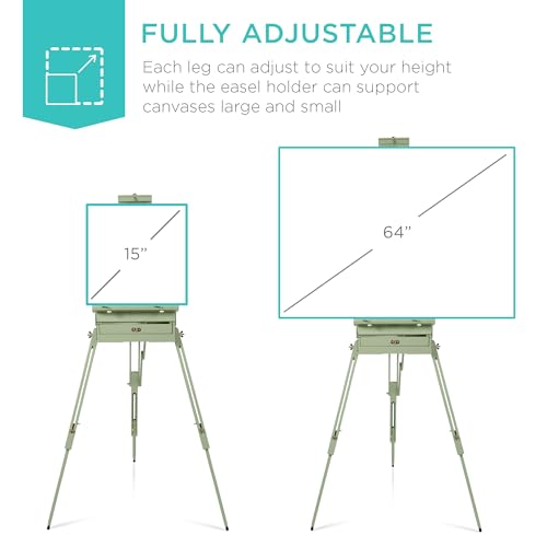Best Choice Products Art Easel for Painting, Portable Wooden Adjustable Artist Tripod with Sketch Box, 32-Piece Art Set with Acrylic Paints, Brushes, Canvases & Palette - Sage Green - style: Sage Green