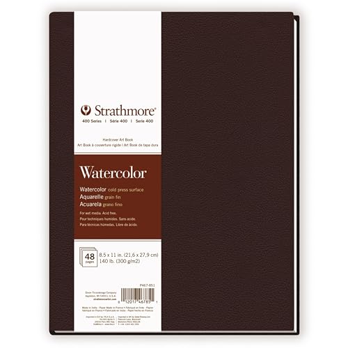 Strathmore 400 Series Watercolor Paper Art Book, Matte Brown Cover, Natural White, Hardbound, 24 Sheets, 8.5x11 inch - size: 8.5x11 inch, style: Hardbound