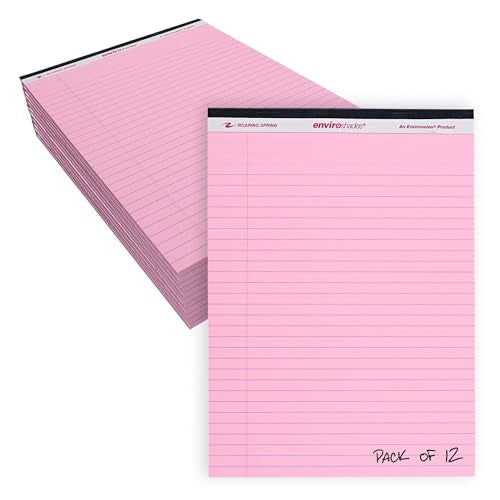 ROARING SPRING Enviroshades Pink Legal Pads, 12 Pack, Legal Ruled Recycled Colored Writing Note Pads, 8.5" x 11", 50 Sheets, Perforated Paper, Made in USA, Memo Pad For School & Office - color: Pink, style: 12 Pack
