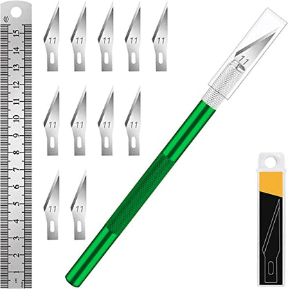 DIYSELF Craft Knife with 10 Extra #11 Blades, Precision Hobby Knife Set with Steel Ruler, Exacto Knife for Crafting, Polymer Clay, Pottery, Paper, Vinyl, Stencil & Model Making (Green) | Exacto Knife for Crafting, Hobby Knife Set for Polymer Clay, Pottery