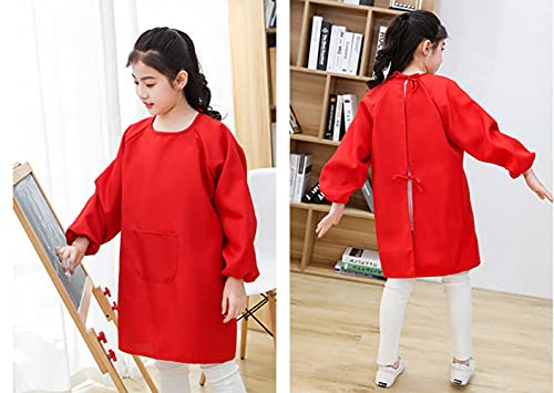 Lauthen.S 2 Pack Kids Art Smocks, Long Sleeve Artist Painting Aprons - color: Red + Yellow, size: S(2-4 Years)