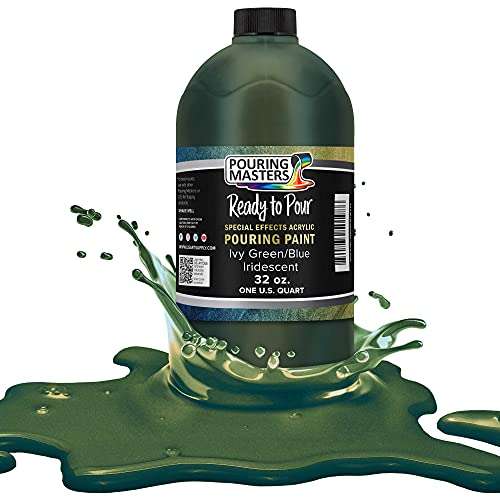 Pouring Masters Ivy Green/Blue Iridescent Special Effectsr Acrylic Pouring Paint - Premium 32-Ounce Pre-Mixed Fluid Acrylic Paint - Fluid Art Supplies for Canvas, Wood, Paper, Tile & Rocks | Special Effects, Ready to Pour, Premium Pre-Mixed Fluid Acrylic