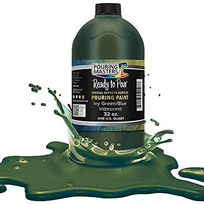 Pouring Masters Ivy Green/Blue Iridescent Special Effectsr Acrylic Pouring Paint - Premium 32-Ounce Pre-Mixed Fluid Acrylic Paint - Fluid Art Supplies for Canvas, Wood, Paper, Tile & Rocks | Special Effects, Ready to Pour, Premium Pre-Mixed Fluid Acrylic