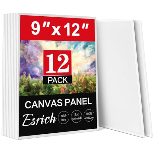 ESRICH 9x12 Canvas for Painting, 12 Pack Canvas Boards for Painting Cotton Primed Acid Free Blank Flat Canvas Panels for Oil Watercolor Acrylic Tempera Paint. - size: 9x12in 12pack