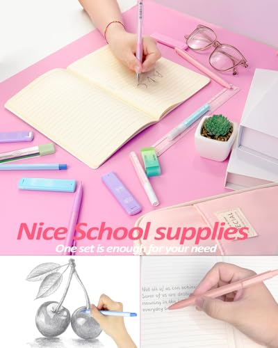 JIZHIYUAN 39PC Mechanical Pencil Set with 600 Lead Refills Pink Pencil Case | 0.5mm-2.0mm Mechanical Pencils, Aesthetic School Supplies Cute Stationary Set Come with Pencil Case for Teacher Coworker - color: Pink