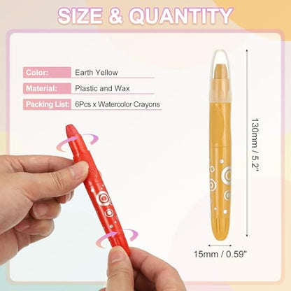 PATIKIL Watercolor Gel Crayon, 6Pcs Washable Twist Crayons for Coloring, Drawing, Painting, Earth Yellow (5.2x0.59) - color: Earth Yellow