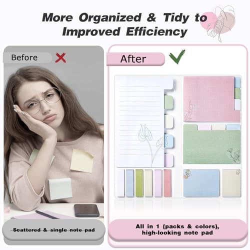 Hommie Sticky Notes Set, Divider Sticky Notes 410 Packs Planner Sticky Note Dividers Tabs with Color Coding for School Supplies, Office Supplies, Book Notes,Bible Sticky Notes - color: Flower(white Background)