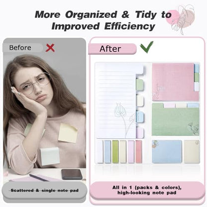 Hommie Sticky Notes Set, Divider Sticky Notes 410 Packs Planner Sticky Note Dividers Tabs with Color Coding for School Supplies, Office Supplies, Book Notes,Bible Sticky Notes - color: Flower(white Background)