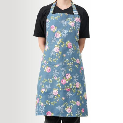 DILLMAN Aprons for Women with Pockets Cotton Linen Cooking Kitchen Baking Soft Durable Floral Gardening Apron - color: Blue