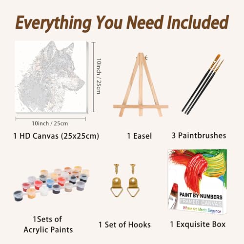 AUKELHJ Framed Paint by Numbers Kit for Adults, Wolf, 10x10 inch - color: 02-Wolf
