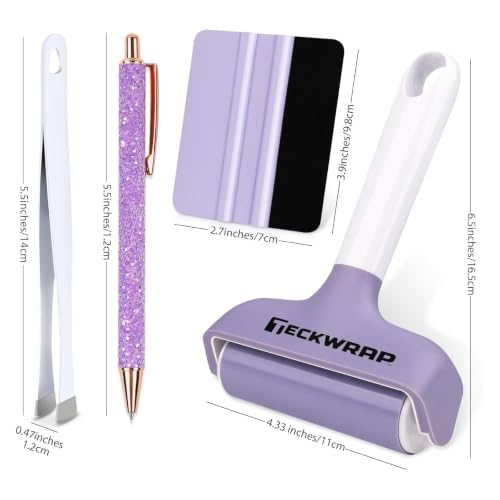 TECKWRAP Brayer Roller Set for Vinyl DIY Crafts - 4 PCS | Printmaking Brayer, Pin Pen, Tweezers & Felt Squeegee for Iron-On Vinyl, Scrapbooking, Stamping, Card Making, Relief Printing - color: purple 4 set