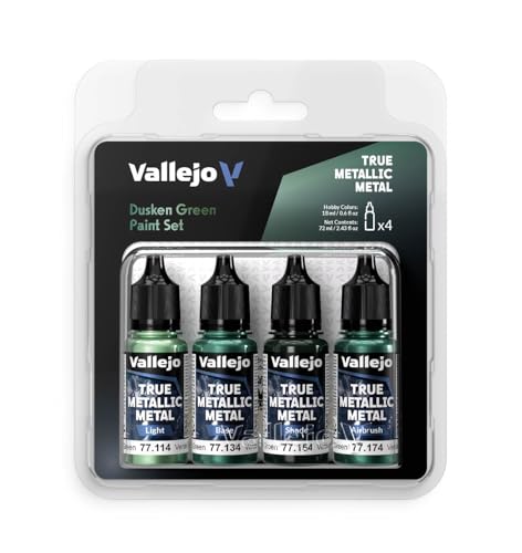 Vallejo - Dusken Green Set, True Metallic Metal, 4 Bottles x 0.6 fl.oz. - color: Dusken Green